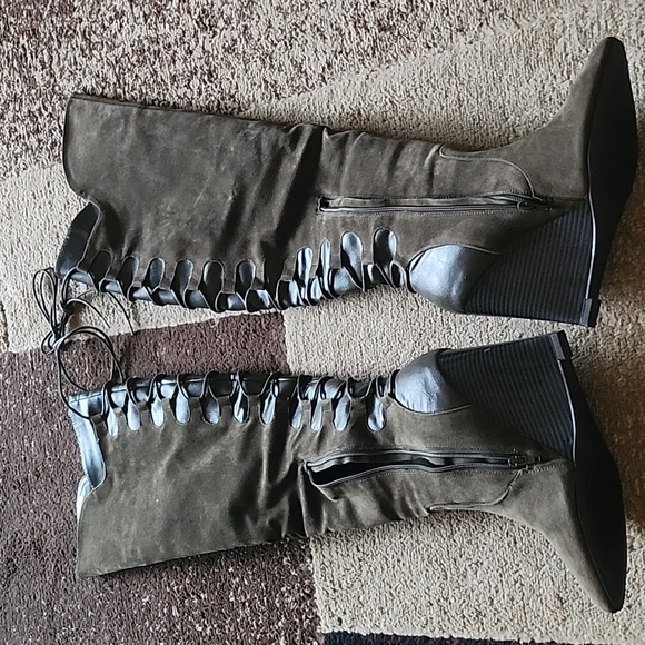 Olive Green Thigh High Boots - Picture 2 of 7